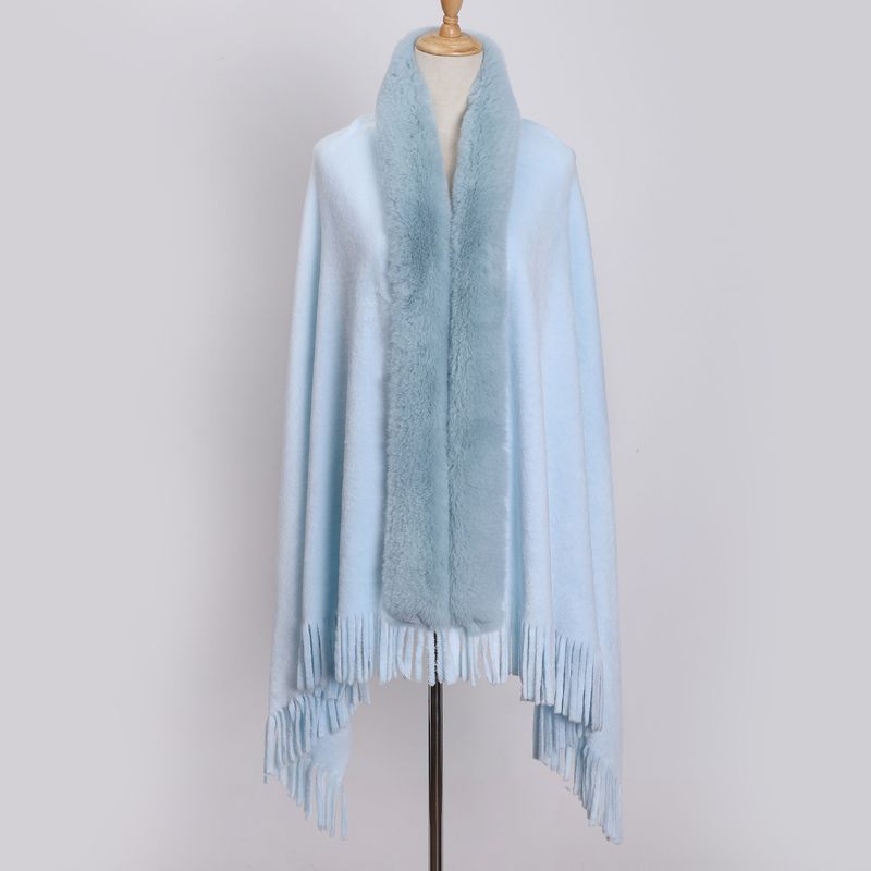 Large shawl scarf with double flanged pile collar fringe_voghion.com