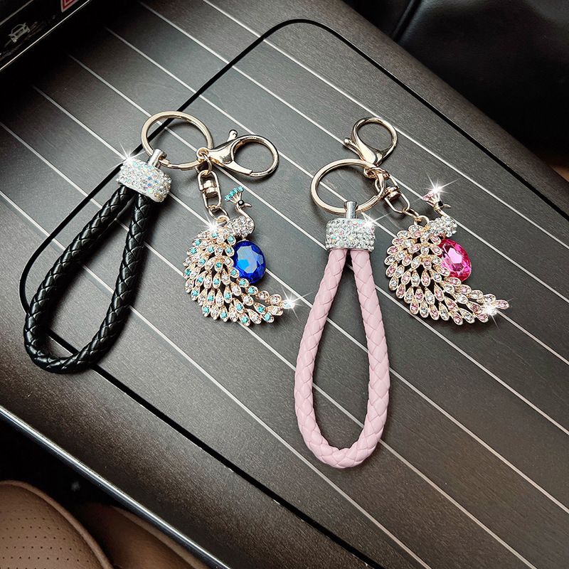 Portachiavi per auto in lega creativa, personalizzato, con pavone tempestato di diamanti, stile coreano, semplice decorazione per borsa_voghion.com