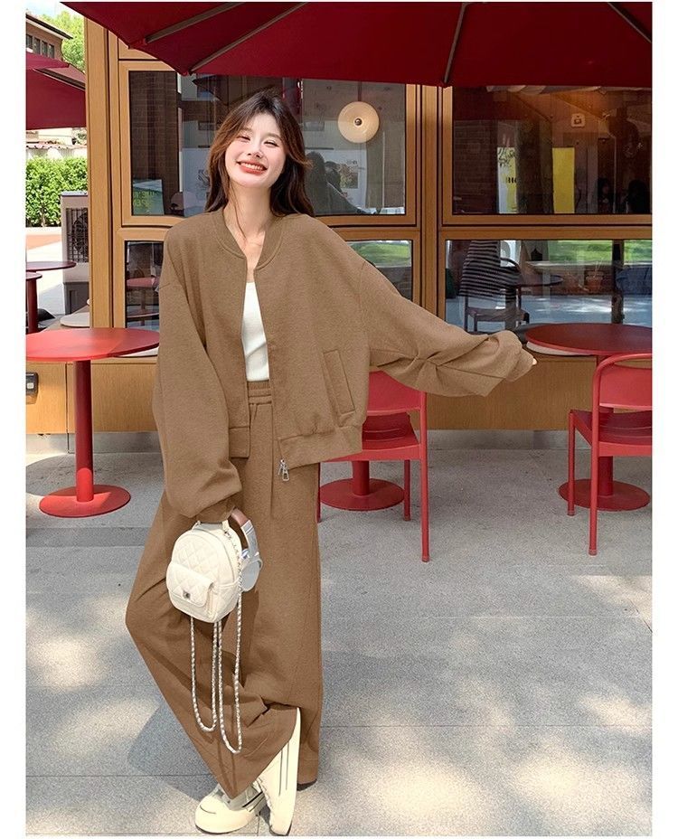 Survêtement deux pièces pour femme, grande taille, extra large, 150 kg, mode, polyvalent, rouge angora, automne, style paresseux, ensemble 2_voghion.com