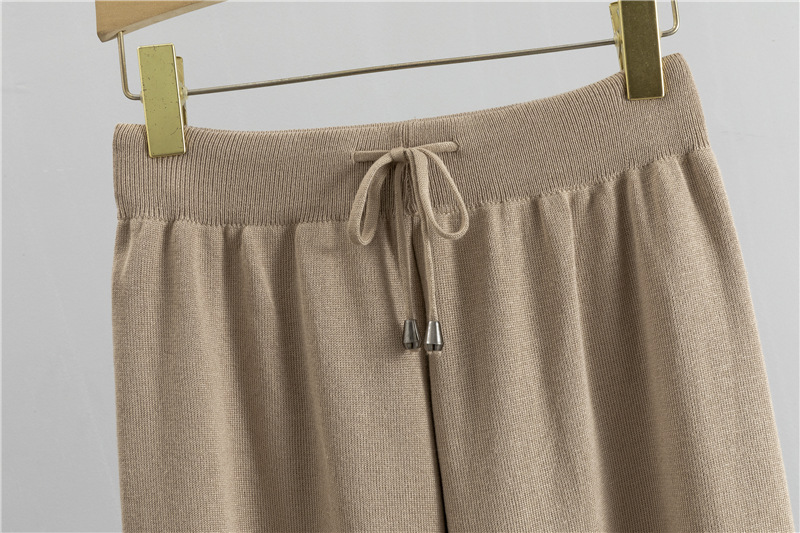 Damesmode gebreid vest, halter, broek met wijde pijpen, driedelige set_voghion.com