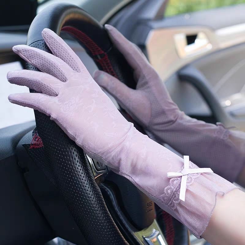 Guantes de verano para mujer, finos y elásticos de seda helada, con protección UV, de longitud media, para conducir en bicicleta._voghion.com