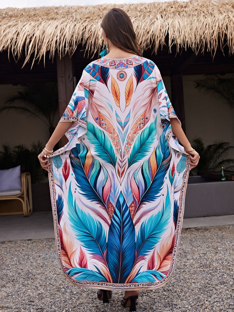 Sukienka maxi z nadrukiem w stylu boho, damska, narzutka z wiskozy – zwiewna tunika plażowa z etnicznymi wzorami, luźny krój w dużych rozmiarach, narzutka na bikini, strój na wakacje_voghion.com