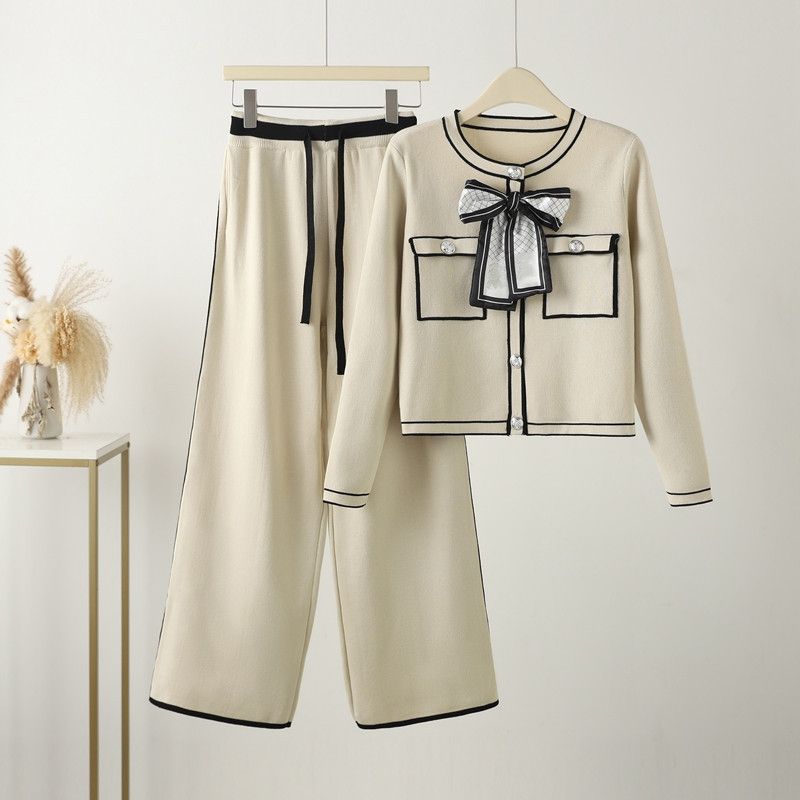 Abito maglione russo a maniche lunghe da donna, completo di pantaloni lavorati a maglia per donna_voghion.com