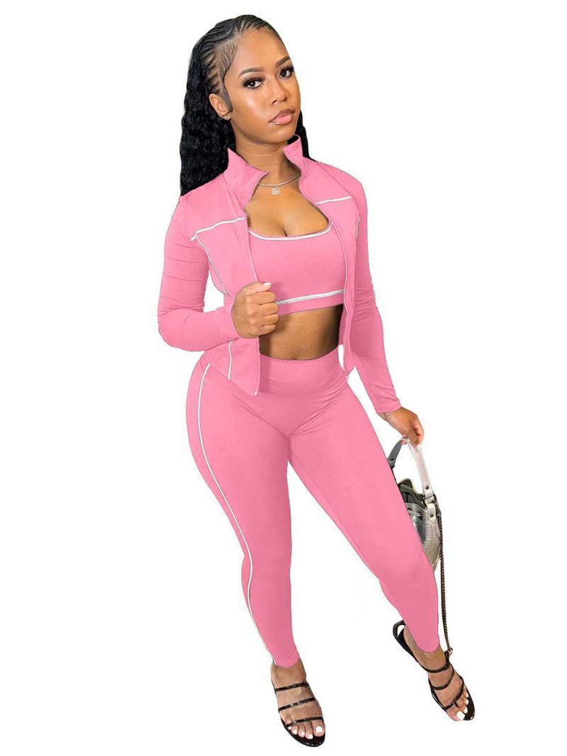 Trainingsset met lange mouwen en rits voor dames – legging met hoge taille en top met duimgat (S-XXL, 6 kleuren)_voghion.com