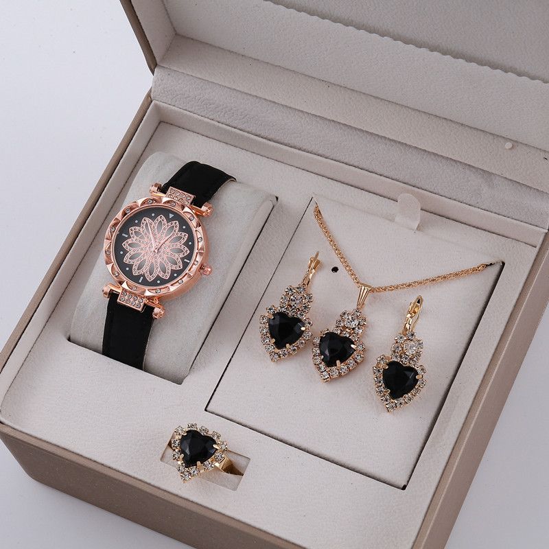 Modern och mångsidig lyxbox, snyggt stort strassbälte, presentask för damer i fyra delar, presentset med kvartsur_voghion.com