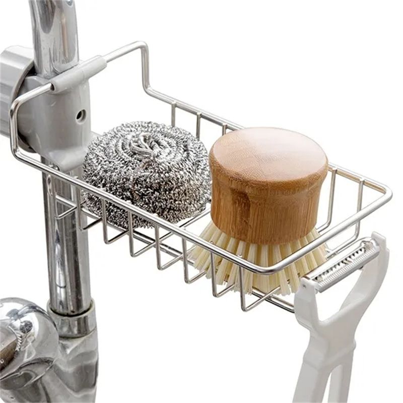Abtropfgestell für Küchenspüle aus Edelstahl, Schwammaufbewahrung, Wasserhahnhalter, Seifenabtropfgestell, Handtuchhalter, Regal, Organizer, Küchenzubehör_voghion.com