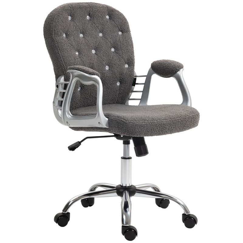 Vinsetto Button Tufted Desk Chair, Home Office Chair With Padded Armrests, Adjustable Height And Swivel Wheels, Dark Gray_voghion.com