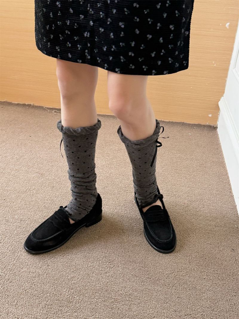 Vintage Polka Dot Socken Y2k Bow Pile Socken Doppelnadel Socken Damen Schlankheits Bein Ärmel_voghion.com
