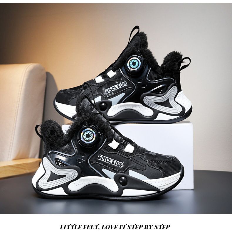 Boys' casual sports shoes Winter leather surface waterproof and velvet warm students Small and medium-sized children's sports shoes_voghion.com