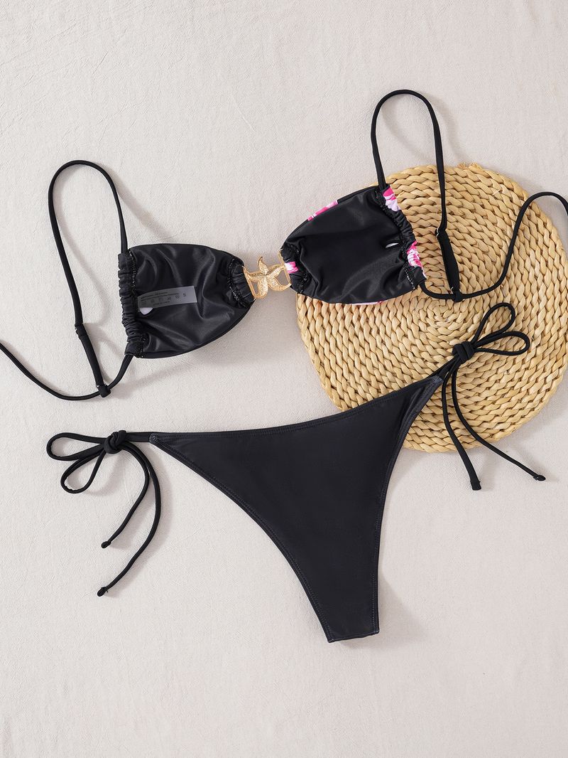 Set bikini da donna con cinturino a stella, coulisse in metallo, vita bassa, costume da bagno sexy_voghion.com