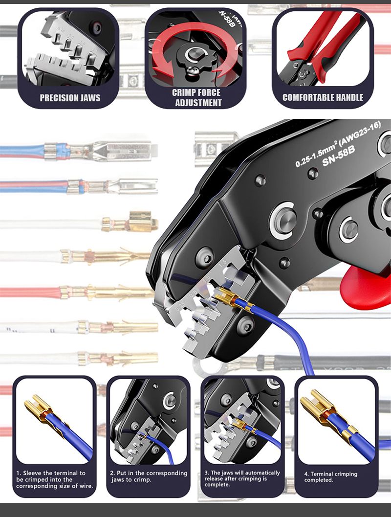 2025 Ratcheting Crimping Tool Set For Dupont MOLEX Open Barrel, Dupont Molex JST TE Terminals & EPC PCIE SATA Pins SN-58B_voghion.com