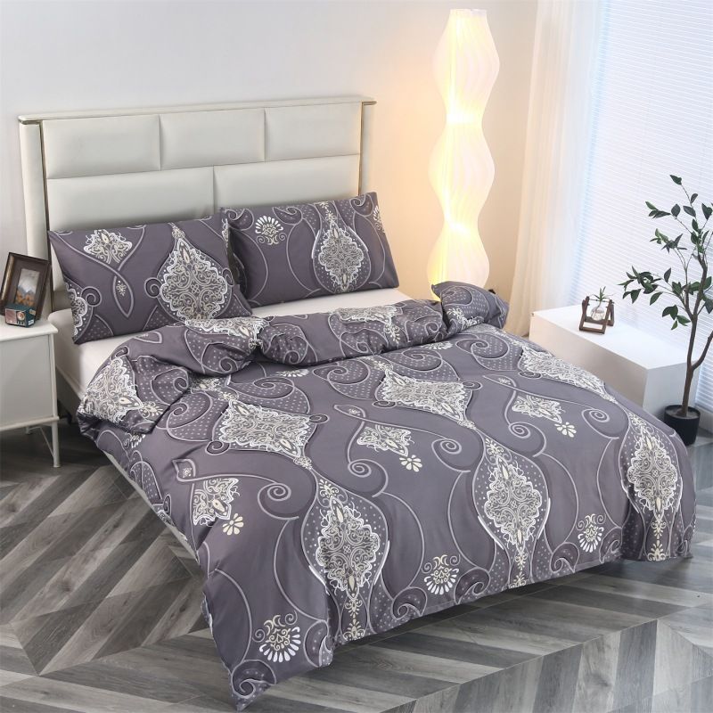 Conjunto de capa de edredom de algodão escovado de luxo estampado - roupa de cama macia tamanho casal/queen/king size para casa e dormitório universitário_voghion.com