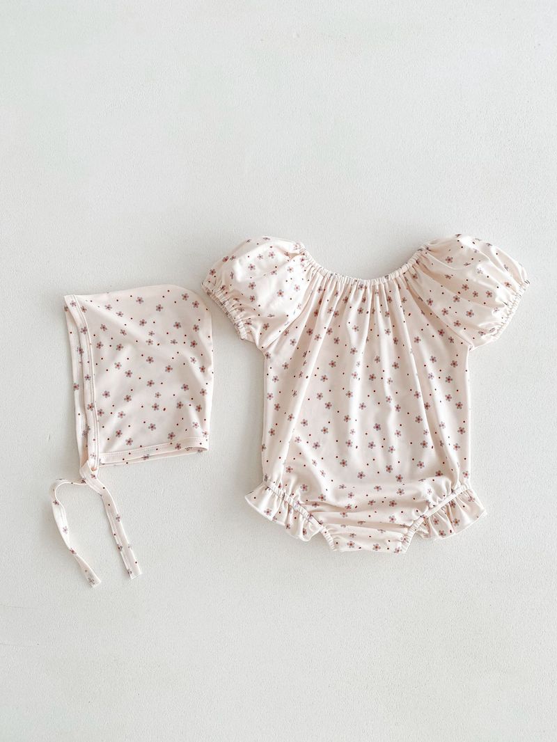 Maillot de bain d'été coréen pour filles, bulle à la mode pour bébé, mignon, manches courtes, une pièce enveloppée, bas, imperméable, chapeau de natation_voghion.com