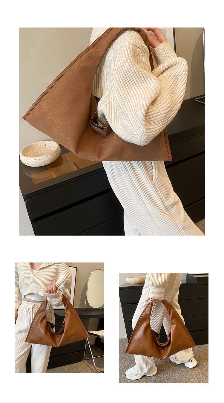 Borsa a tracolla da donna, borsa a tracolla, borsa triangolare da donna, borsa in pelle scamosciata bifacciale in alce, borsa da ascella retrò, semplice e portatile, Jiaozi._voghion.com