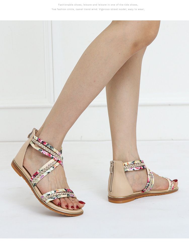 Sandales plates à bout ouvert pour femmes, style féerique, avec bride florale et antidérapantes_voghion.com