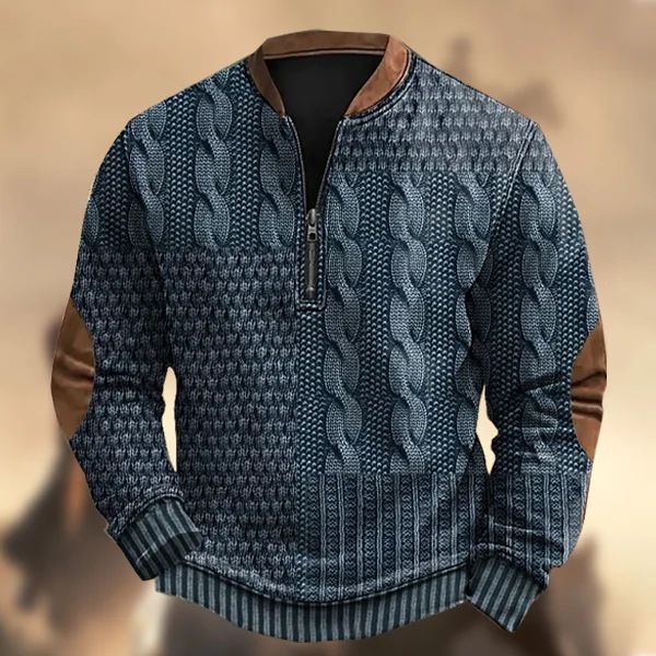 Felpa con cerniera a mezza zip 3D da uomo, manica lunga, stampata 2024_voghion.com