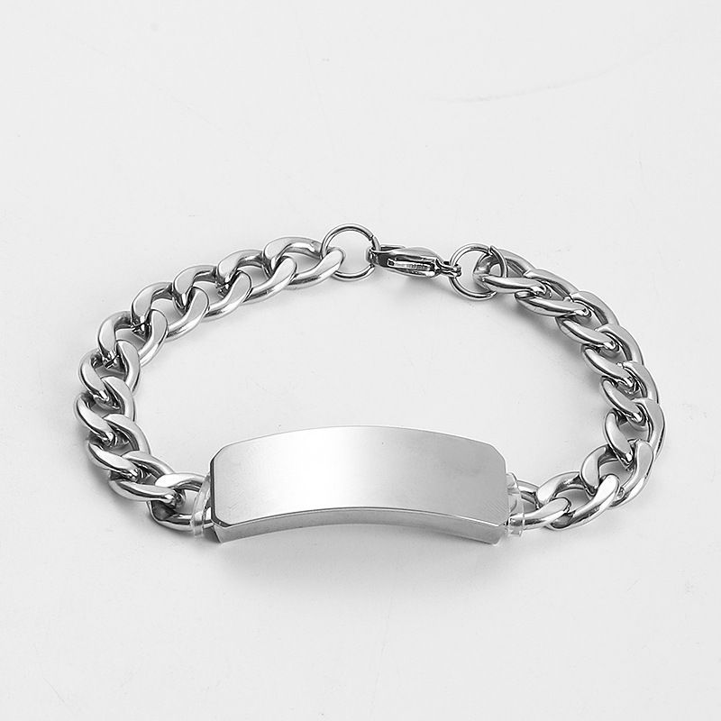 Bracciale cubano da uomo in acciaio inossidabile dritto, semplice, lucido, curvo, con etichetta personalizzabile, per coppia hip-hop_voghion.com