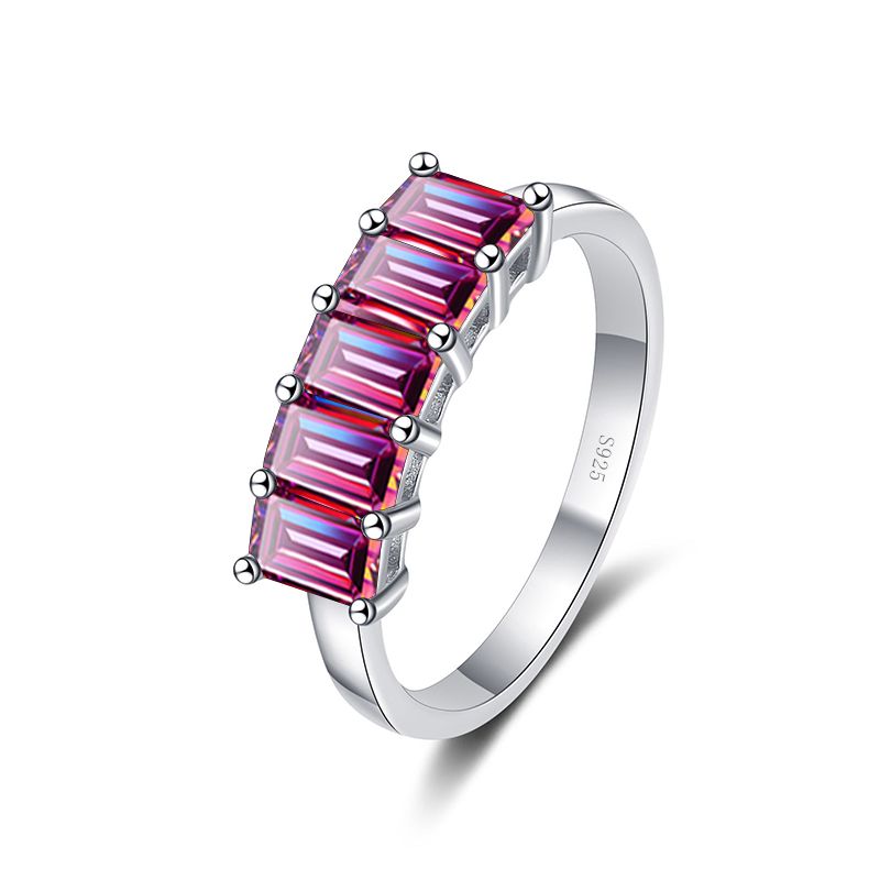Tancise-anillos de moissanita con corte de esmeralda para mujer, 5 piedras, 2,5 CT, Color D, joyería de boda de plata esterlina brillante GRA_voghion.com