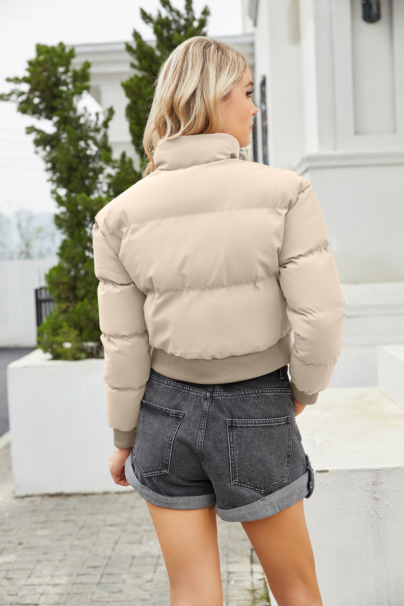 Women's short cotton-padded jacket women's long-sleeved high-necked warm coat_voghion.com