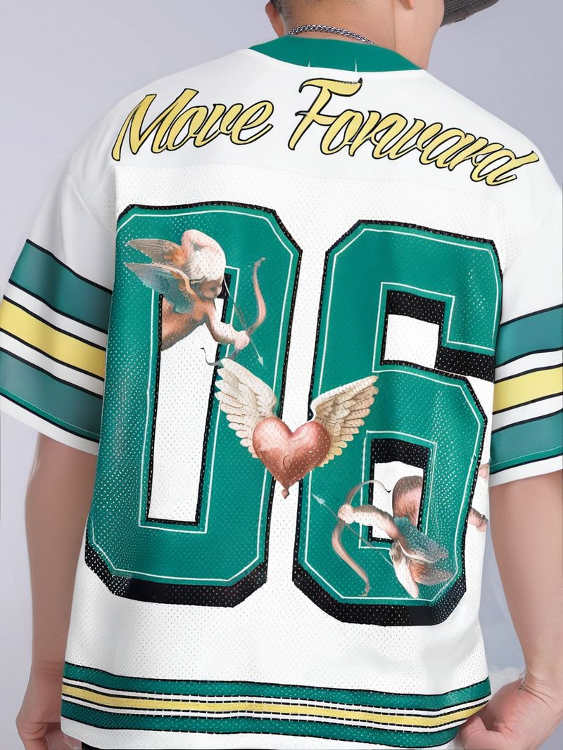 Férfi Ruházatklub American High Street Retro Digitális Nyomtatású Jersey Rövid Ujjú Póló, All Match Túlméretezett Mesh Póló_voghion.com