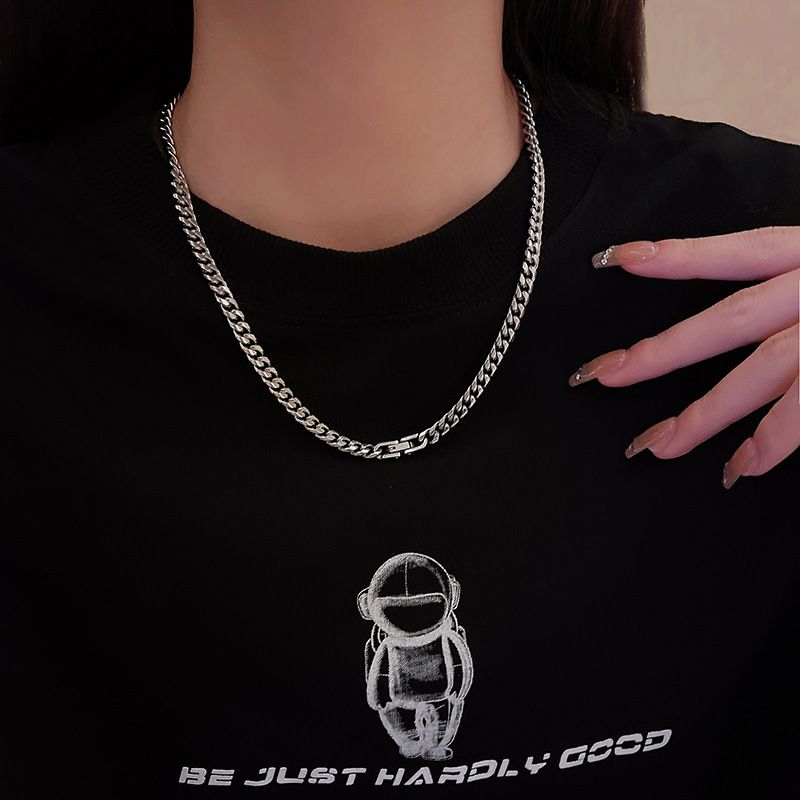 Collana cubana in acciaio al titanio per uomo e donna, catena semplice semplice minimalista Hip-Hop,_voghion.com