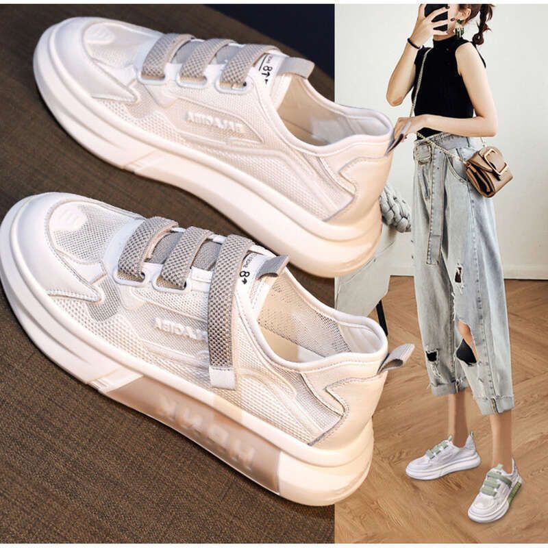 Breathable White 2025 New Summer Mesh Casual Heightening Thick Bottom Sports Shoes Fashionable Hundred_voghion.com