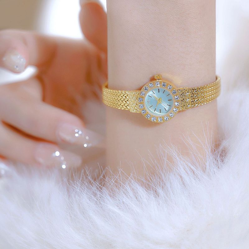 Luxuriöse Damenuhr, hellblau, Quarz, elegante Diamant-Armbanduhr, Geschenkidee für Frauen_voghion.com