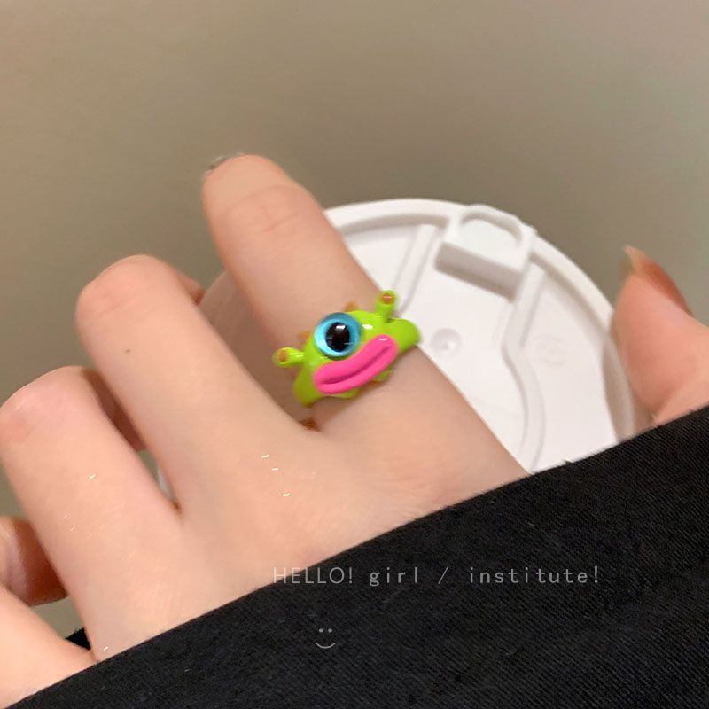 Anello aperto di alta qualità con design di nicchia femminile, infantile, cartone animato, brutto, carino, adorabile, divertente, piccolo mostro, indice_voghion.com