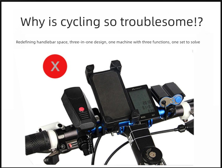 2023 Nuovo misuratore di codice wireless per bicicletta tre in uno, clacson di tipo C, lampada per mountain bike multifunzione_voghion.com