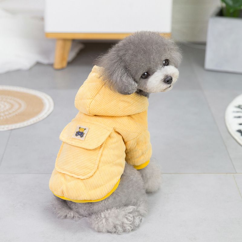 Dog autumn and new Teddy pet clothing winter plush corduroy pull loop two legged cotton clothes_voghion.com