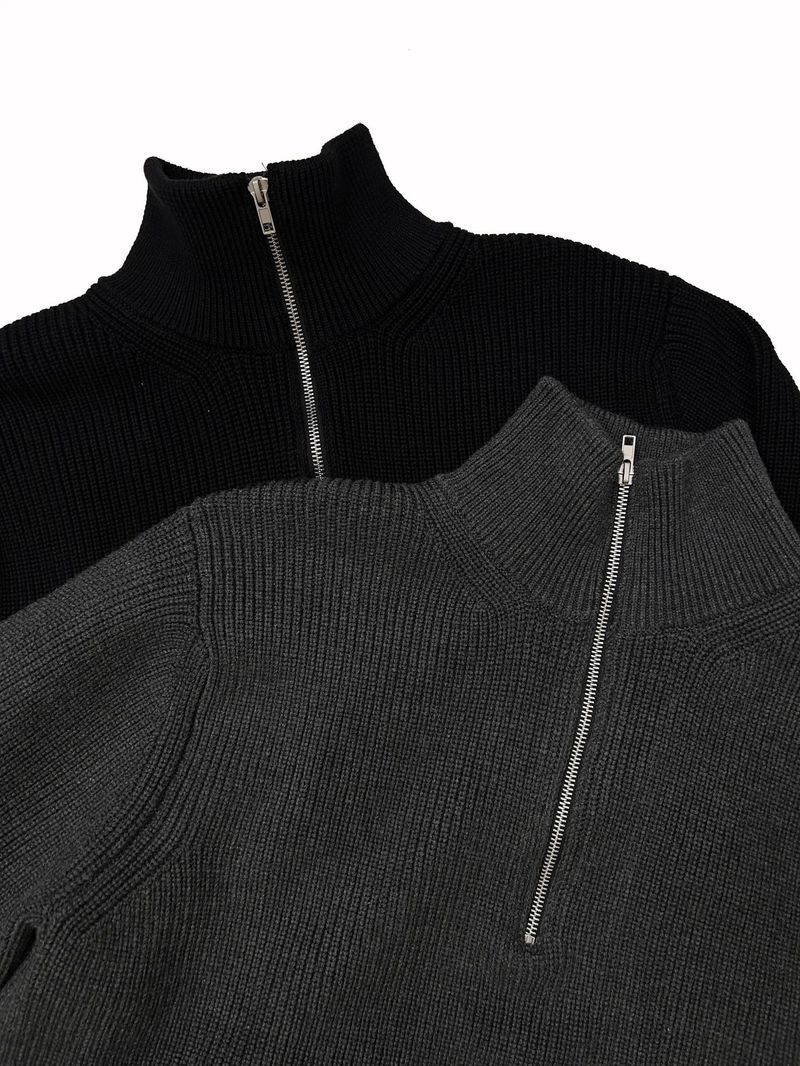 Unisex Quarter-Zip High Neck Wool-Blend Sweater – Slim Fit Minimalist Pullover (M-XL)_voghion.com