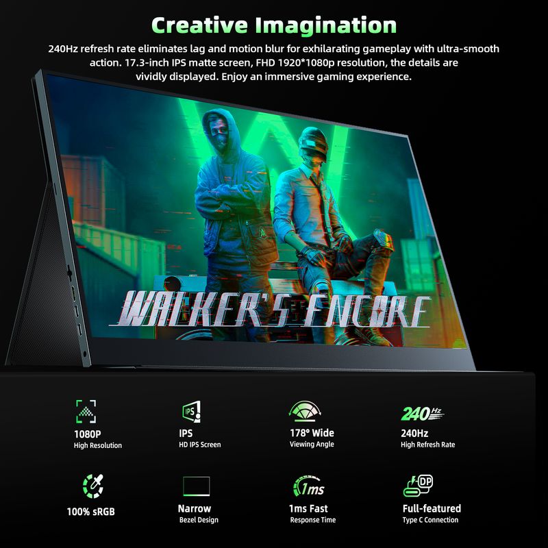 17,3 Zoll 1080P 240 Hz tragbarer Gaming-Monitor 100 % sRGB 8Bit AMD Freesync Laptop-Spiel Zweitanzeige 16:9 IPS-Bildschirm_voghion.com