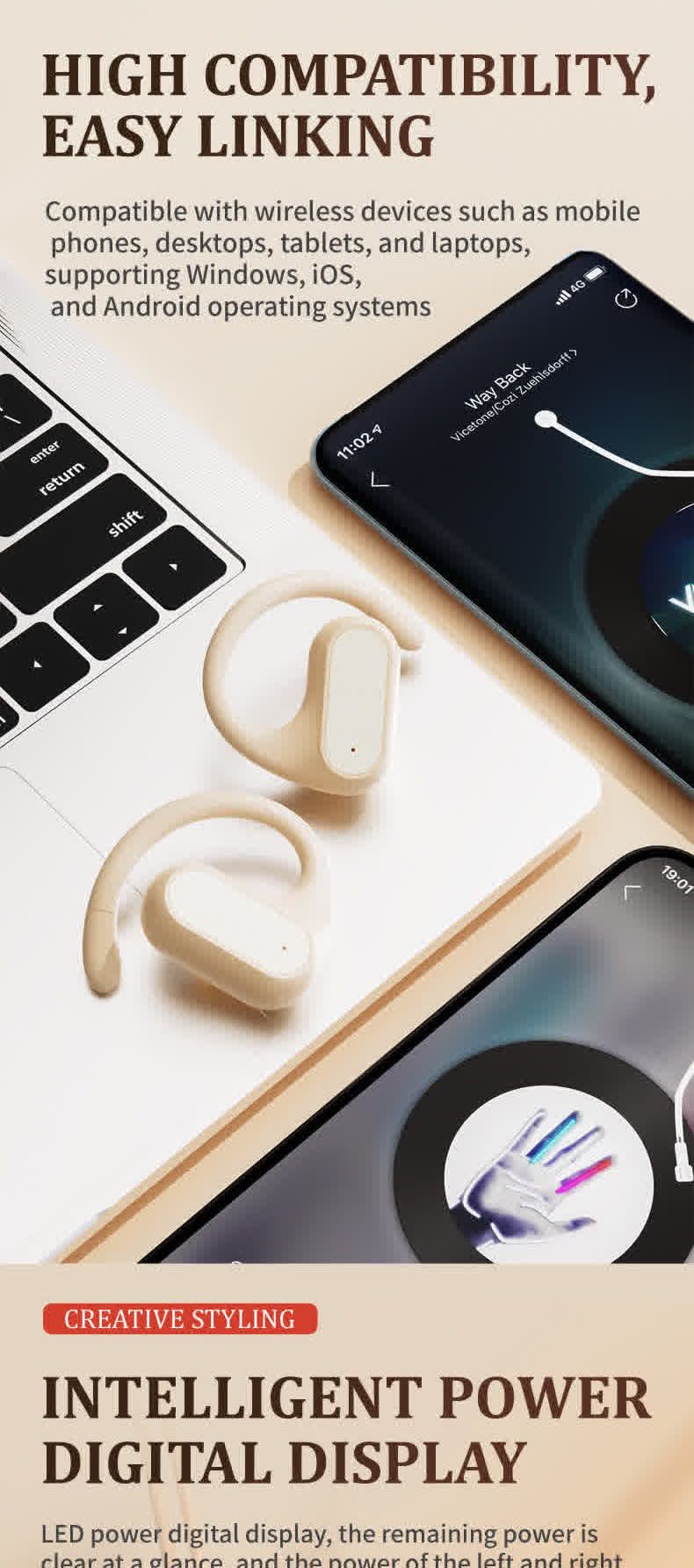2024 NEW Earphone Air Conduction Wireless Bluetooth Transparent Digital Display to Ear_voghion.com