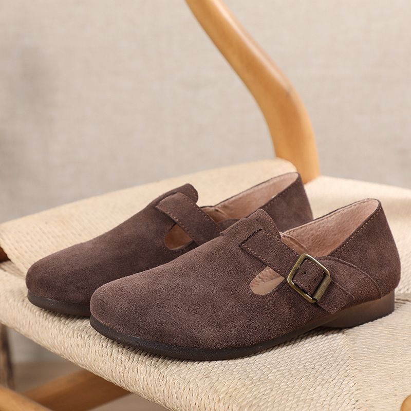 Scarpe casual da donna in vera pelle con punta rotonda, stile New Forest, estive 2025, pigre e piatte, modello primo strato, 2106-3_voghion.com