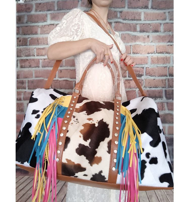 Cow Travel Bag New Product Cross Border Retro Hanging Beard Luggage Bag Tassel Travel Bag_voghion.com