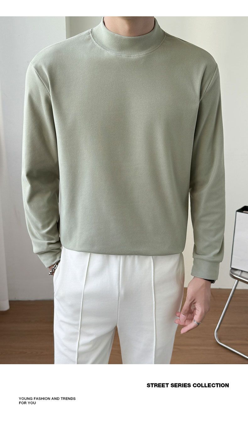 Herren-Thermo-Langarm-T-Shirt mit Halbrollkragen – weicher und atmungsaktiver Stoff, entspannte Passform, Übergröße, einfarbig für Herbst und Winter_voghion.com