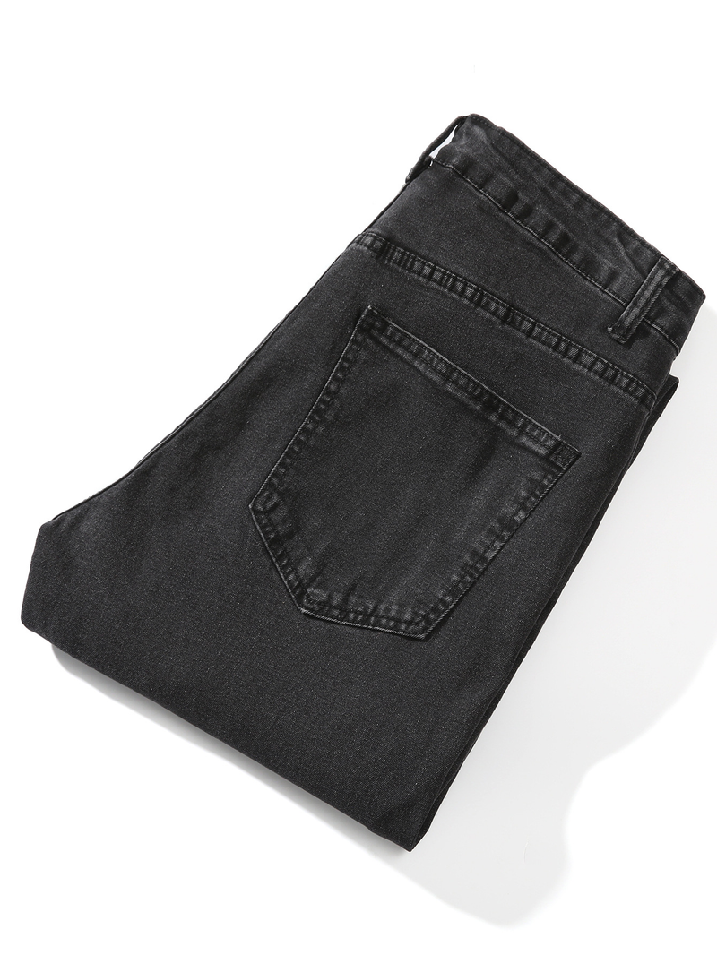 Slim Fit Ripped Cotton Jeans, Men's Casual Street Style Distressed Mid Stretch denimbukser for vårsommer_voghion.com