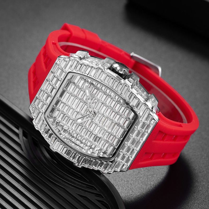 MISSFOX Watch, Popular Wine Barrel Type T Square Diamond In Europe And America, Personalized Fashion Hip-hop Silicone Strap Watch_voghion.com