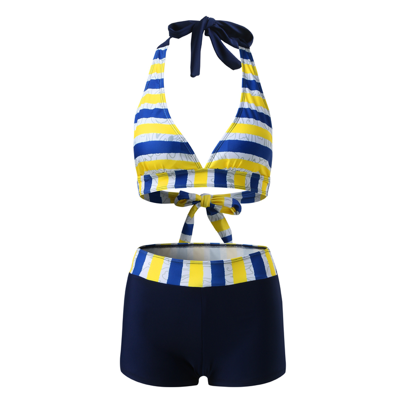 Maillot de bain deux pièces taille haute avec shorty et lien à nouer, modèle conservateur, 2025_voghion.com