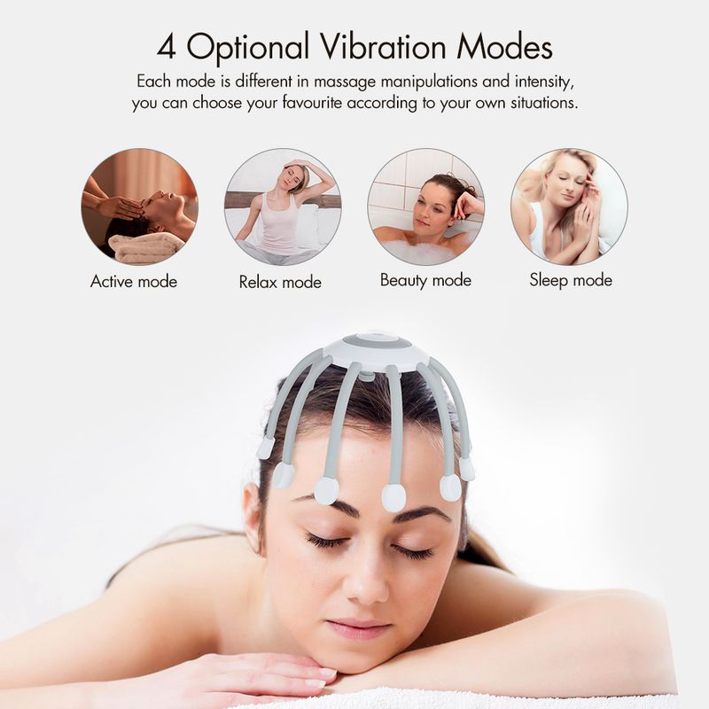 Massaggiatore elettrico per cuoio capelluto a forma di artiglio di polpo, grattatesta, 4 modalità di vibrazione, spegnimento automatico a mani libere per alleviare lo stress, ricaricabile tramite USB_voghion.com