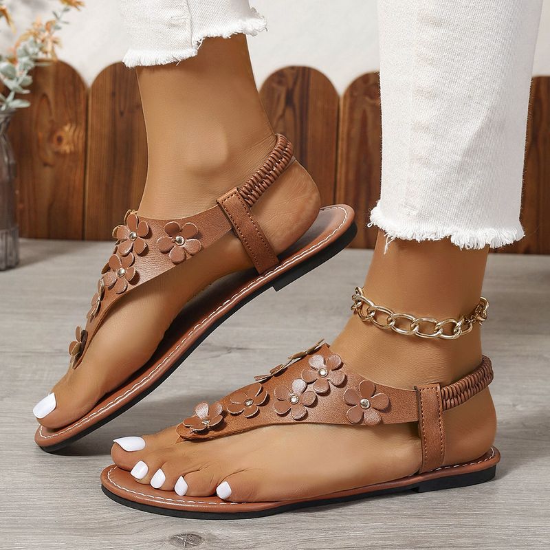 Women's large size flat sandals handmade flower beach sandals temperament classic casual thong sandals_voghion.com