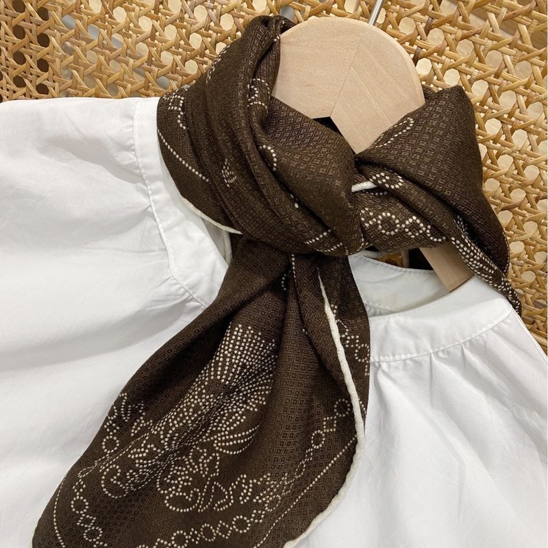 New Dark Pattern Silk Wool High-End Brown Elegant Square Versatile Scarf For Women Double-Sided Print_voghion.com