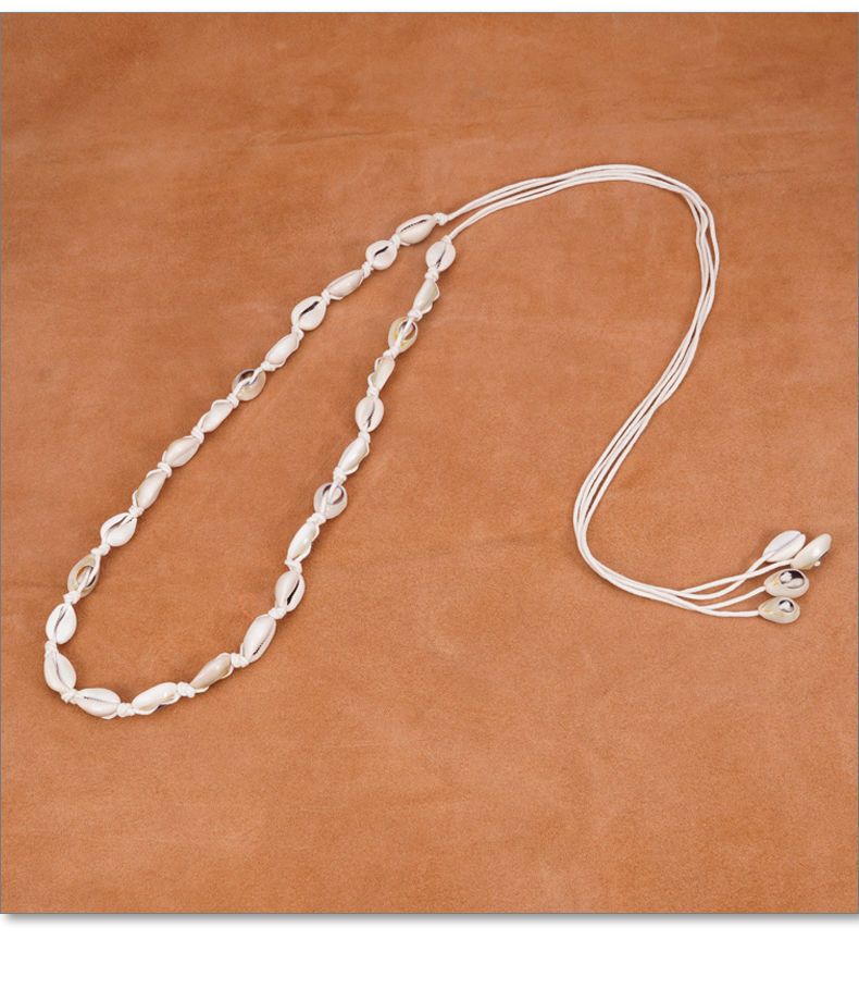 Weißer Taillenkordel-Spaghettigürtel im Bohemian-Ethno-Stil, mit Muscheln verzierte Kleider für Damen, Sommeraccessoires_voghion.com