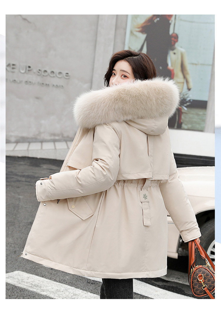 Damenbekleidung Mittellange Temperament-Baumwolljacke Kleine Winter-Plus-Samt-verdickte große Damen-Baumwolljacke_voghion.com