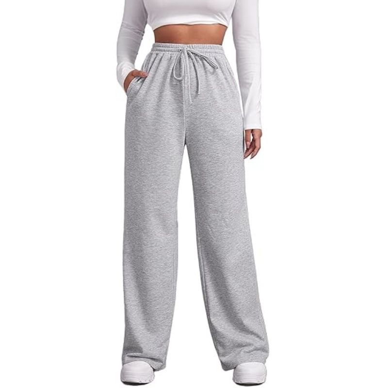 Pantaloni da jogging casual da donna, a vita alta, a gamba larga, con coulisse elastica, comodi pantaloni da salotto per l'uso quotidiano_voghion.com