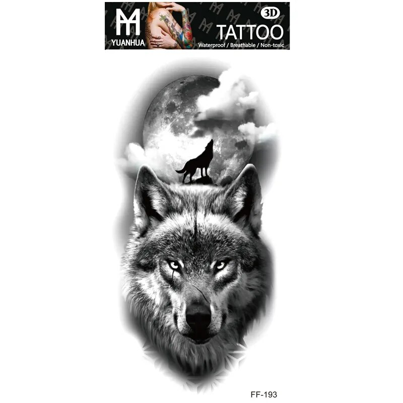 Impermeabile tatuaggio temporaneo finto braccio superiore testa di lupo umano totem testo arabo tatuaggio finto una tantum adesivi maschio femmina ragazzo ragazza_voghion.com