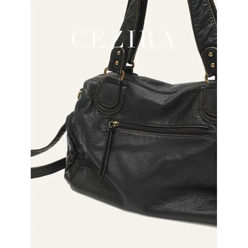 Designer Bags 2025 Vintage Women Unisex Brush-Off Color Washed PU Vegan Leather Zip Pockets Shoulder Cross Body Large_voghion.com