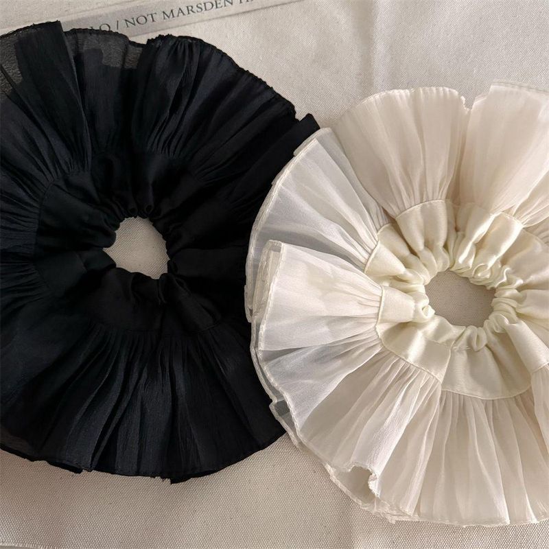 Fascia per capelli super plissettata a doppio strato per intestino crasso, di alta qualità, in bianco e nero, accessorio versatile, semplice passante per capelli, nuovo_voghion.com