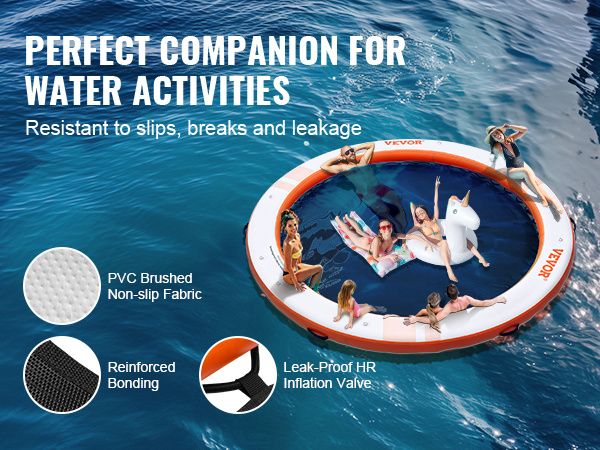 VEVOR Inflatable Floating Dock, ø8FT Inflatable Dock Platform with ø5FT Trampoline Mesh Pool, Non-Slip Floating Platform Water Mat with Portable Bag &_voghion.com