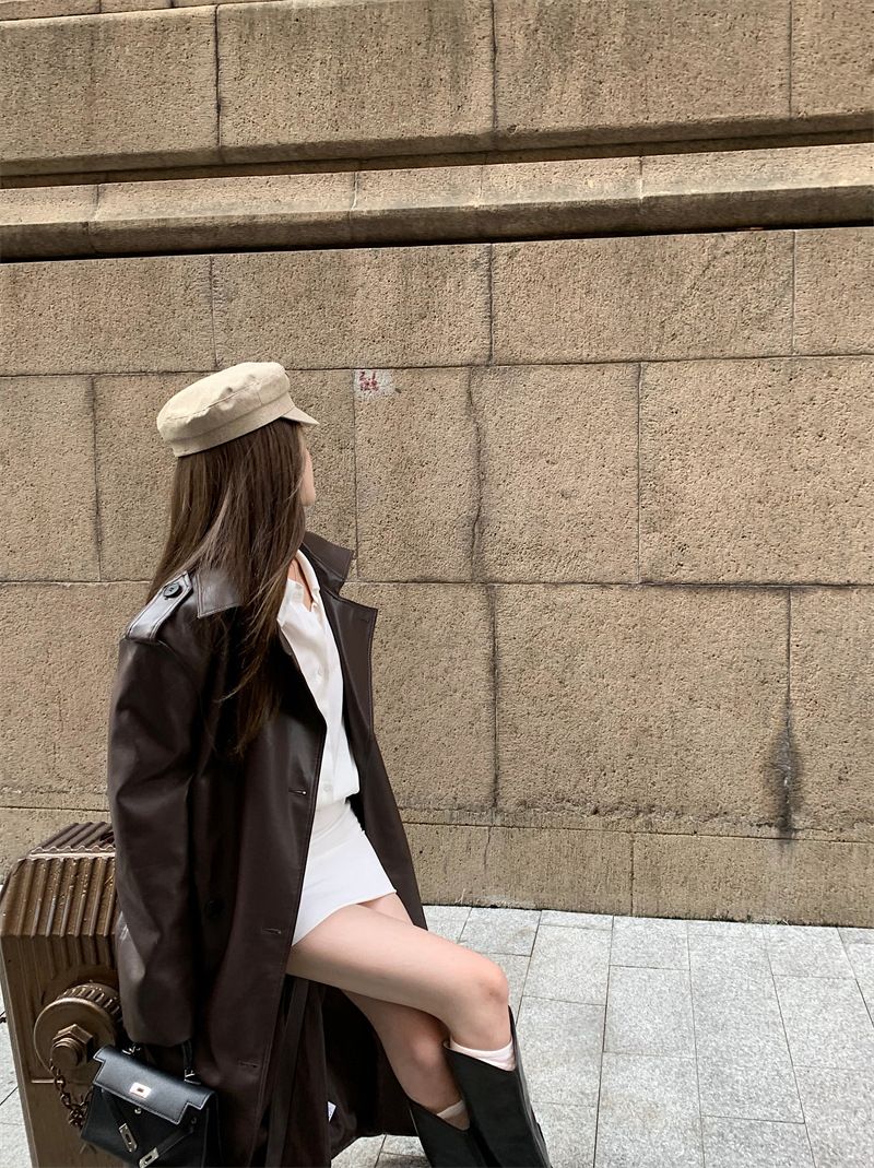 Retro halflange overknee jas Hoogwaardige nieuwe losse leren windjack voor dames_voghion.com